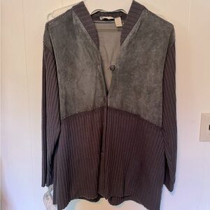 Charcoal grey wool and suede J.Jill sweater jacket XL